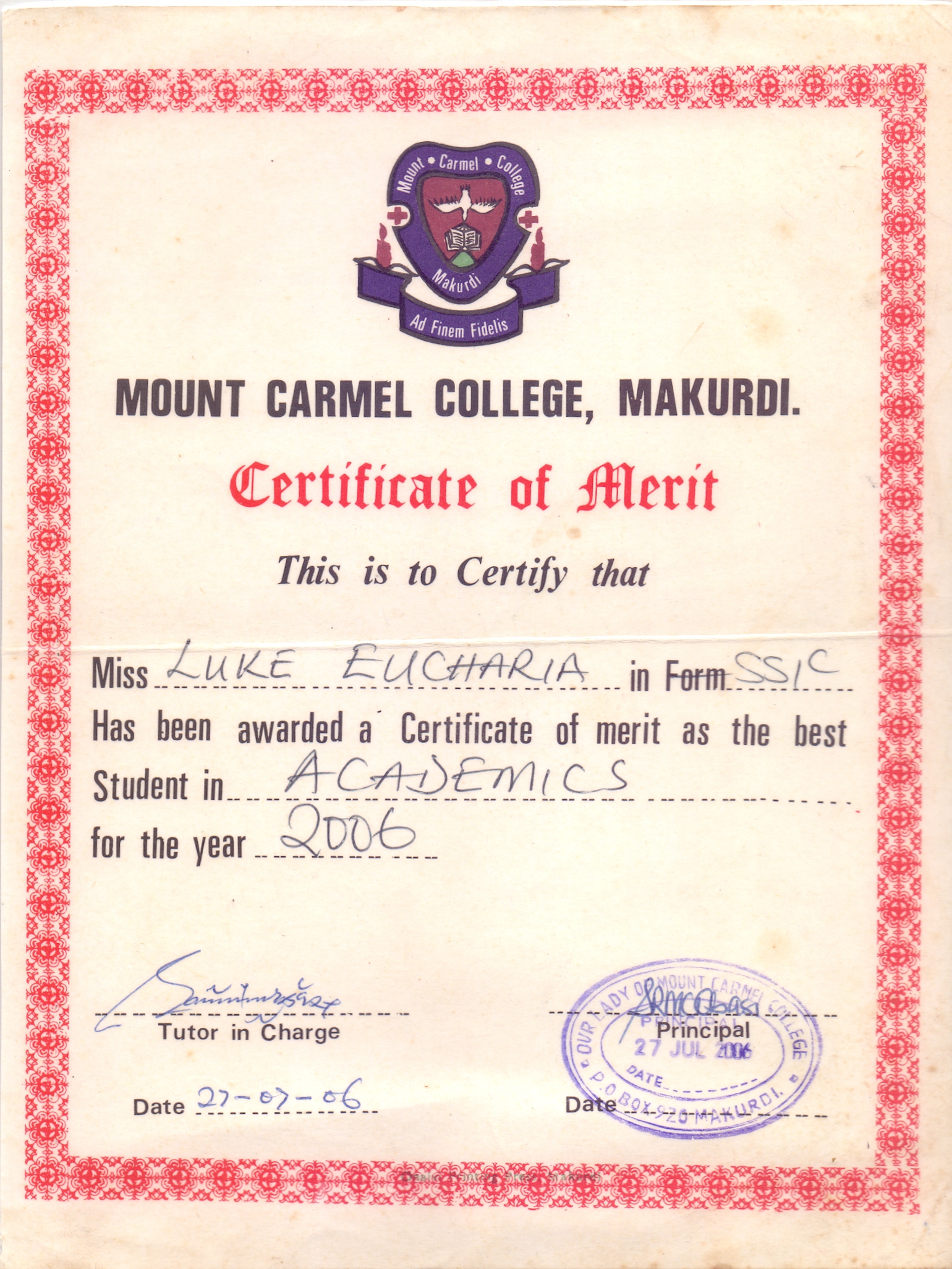 Certificate of Merit